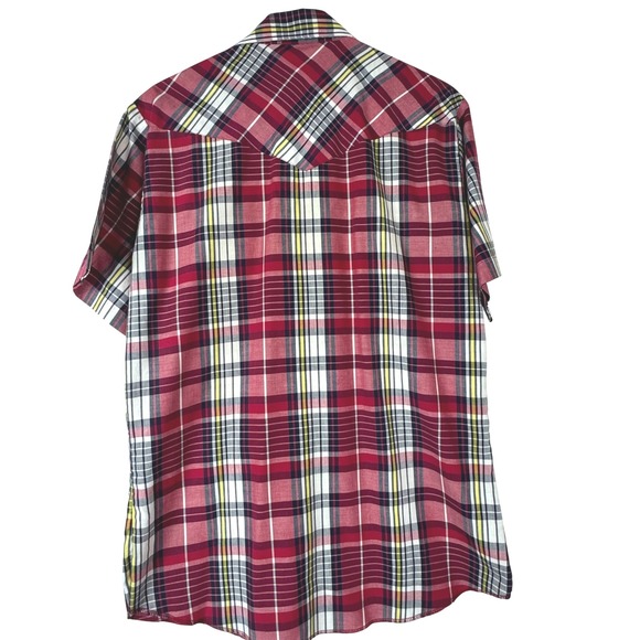 Vintage Wrangler Western Double Pocket Shirt Men Plaid Red Medium Retro Country - Picture 3 of 8